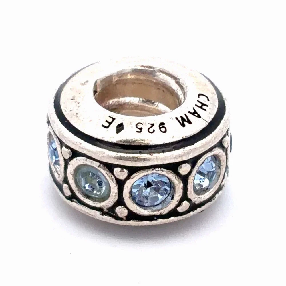 Designer Chamilia Sterling Silver Classic Round Light Blue Cubic Zirconia Charm